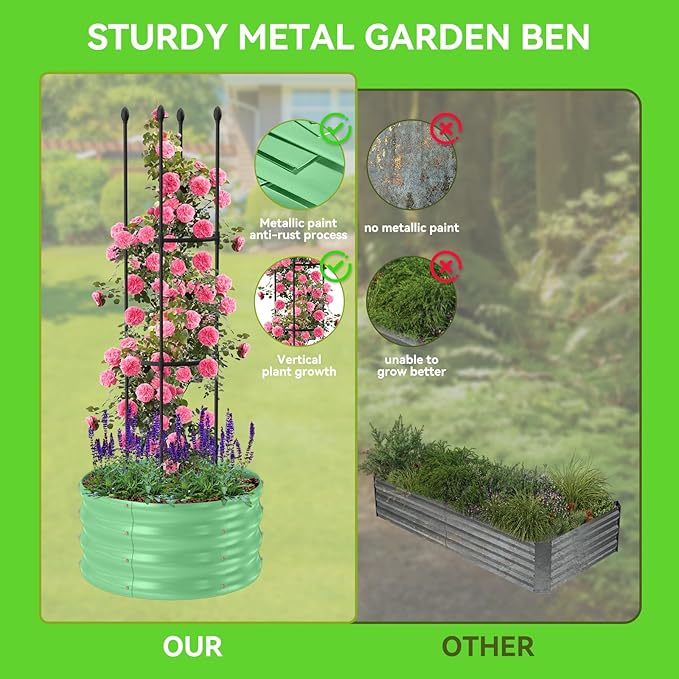 1 Pack Raised Garden Beds Outdoor, Galvanized Metal Raised Garden Bed with Trellis, 23.6x23.6x60in Tomato Cages for Garden Planters Box with Trellis for Climbing Plants Vegetable Vine Flowers-VerdiqueGarden