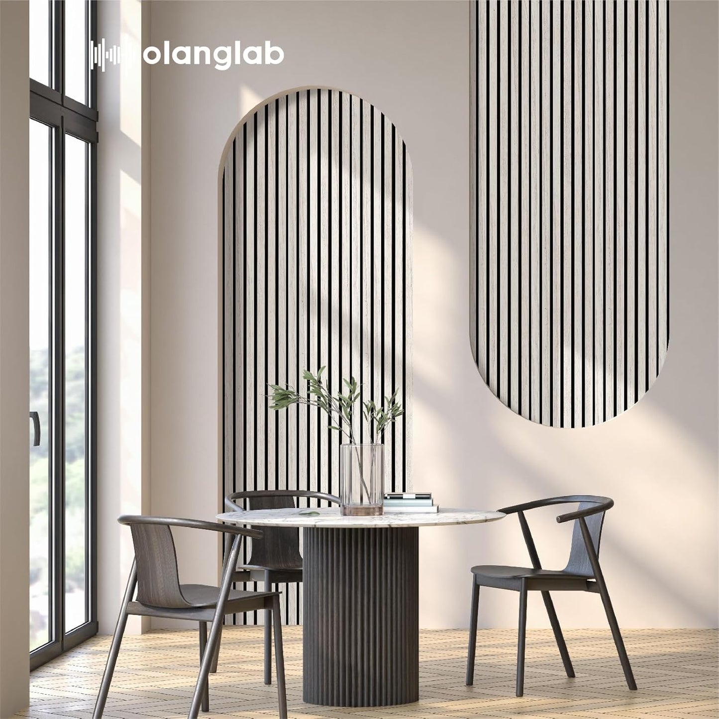 Olanglab Wood Slat Wall Panels 4 Pack, Wooden Acoustic Wall Panels, 94.5"x12.6" Each 3D Wall Panels for Interior Wall Decor (White-Extendo Trio)-VerdiqueGarden