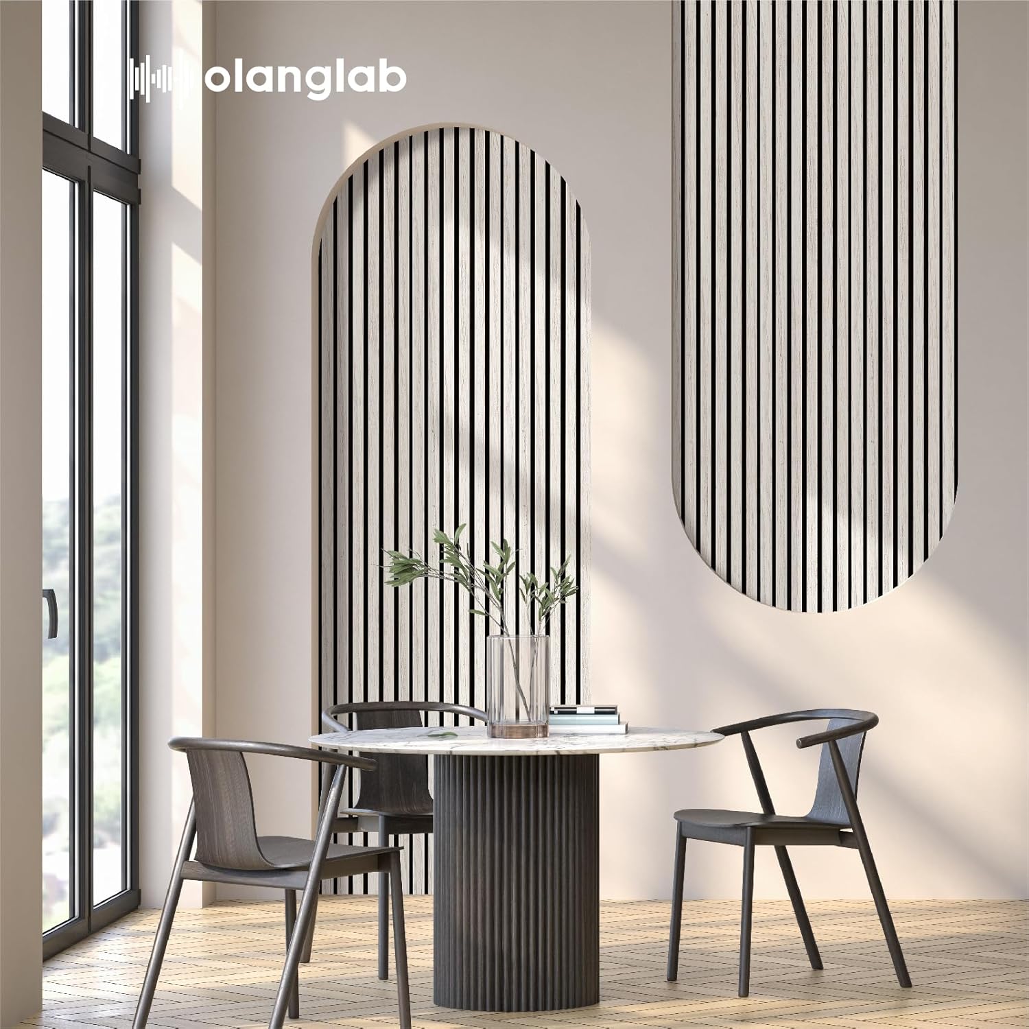 Olanglab Wood Slat Wall Panels 4 Pack, Wooden Acoustic Wall Panels, 94.5"x12.6" Each 3D Wall Panels for Interior Wall Decor (White-Extendo Trio)-VerdiqueGarden