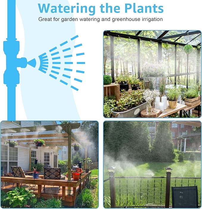 Bonviee Misters for Outside Patio - 59FT Misting Cooling System with 20 Brass Nozzles and 3/4" Adapter, 18M DIY Outdoor Misters Kit for Garden, Greenhouse, and Patio Cooling-VerdiqueGarden