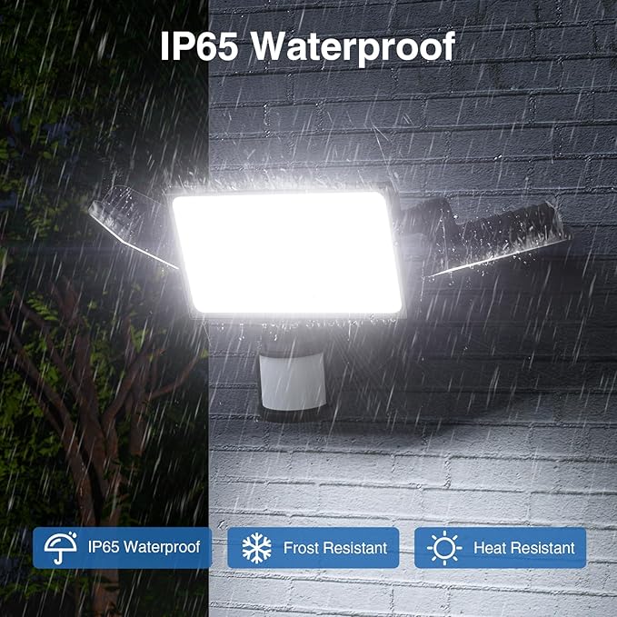 150W Motion Sensor Lights Outdoor for Outside, 15000LM LED Flood Lights Outdoor Wired Dusk to Dawn, Exterior Security Floodlight Fixture Waterproof IP65, Outdoor Lighting for House, Garage-VerdiqueGarden