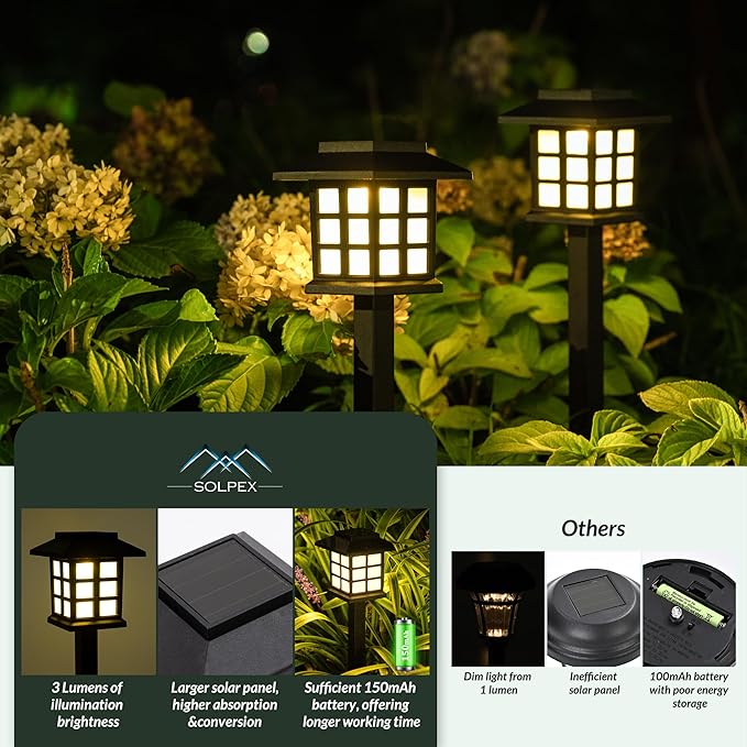 SOLPEX 16 Pack Solar Path Lights - Outdoor, Garden, Yard & Landscape (Warm White)-VerdiqueGarden