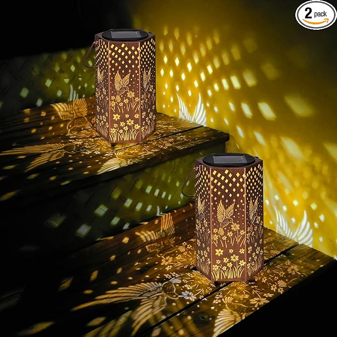 2 Pack Hummingbird Solar Lanterns Outdoor Waterproof - Birthday Gifts for Women, Men, Mom, Solar Lights Outdoor Hanging Garden Decor for Outside, Patio, Outdoor, Yard, Lawn, Balcony-VerdiqueGarden