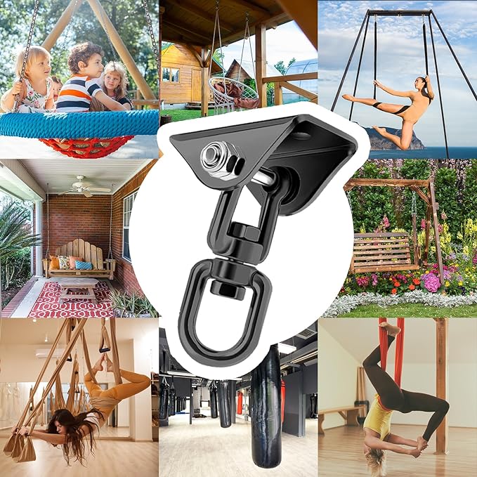 Heavy Duty Hammock Hanging Kit, 360° Rotating 1200 lb Swing Hangers for Hammock Chair Stand, Yoga, Porch Swing, Tree, Seat, Ceiling Mount, Outdoor Indoor Hanging Hardware Black | Pack of 5-VerdiqueGarden