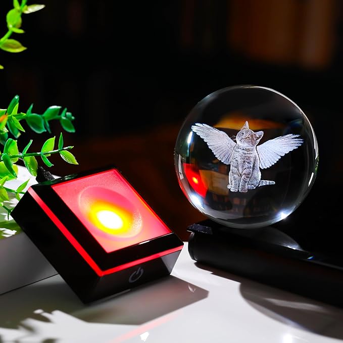 Qianwei Cat Memorial Gifts for Loss of Cat - Pet Memorial Cat Angel Statue 3D Crystal Engraved Office Decor - Remembrance Bereavement Passing Away Sympathy Gifts in Memory of Death-VerdiqueGarden