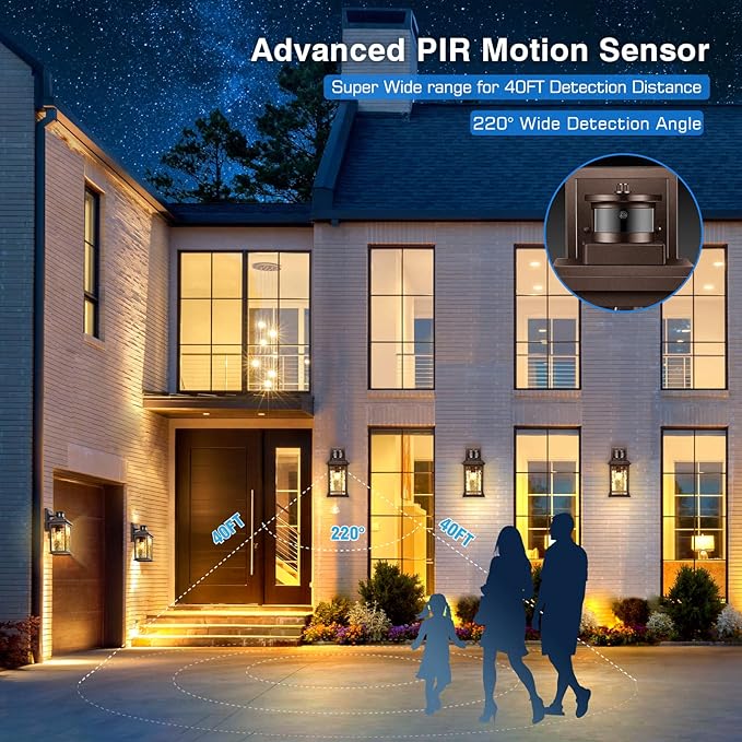 VIANIS Outdoor Motion Sensor Lights for House Oil-Rubbed Bronze, Exterior Waterproof Porch Lights Fixture Wall Mount for House, Aluminum Wall Lantern with Tempered Ripple Glass for Garage Entrance-VerdiqueGarden