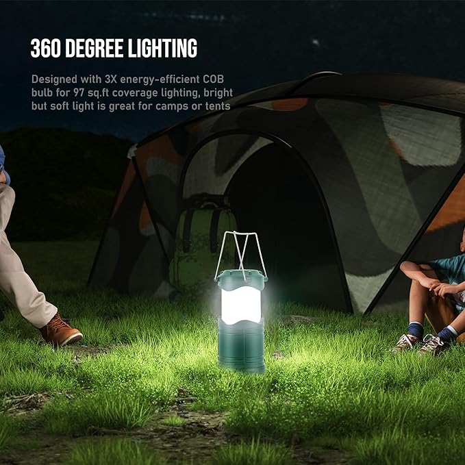 Lichamp LED Camping Lantern, 4 Pack Battery Powered Flashlight for Power Outages, Portable Collapsible Hanging Light Essential for Home, Outdoor, Emergency Lamp Survival Kit Gear for Hurricane, C5-VerdiqueGarden