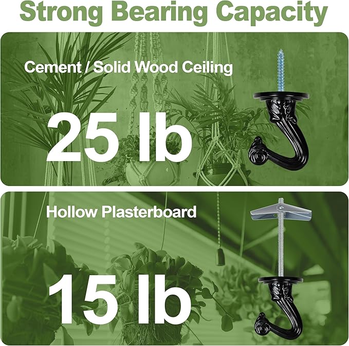 Ceiling Swag Hook Sets - Heavy Duty Hooks with Mounting Hardware for Hanging Plant, Ceiling or Extender Chains - Easy Install with Screws/Brackets-VerdiqueGarden