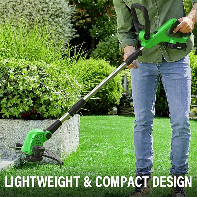 SOYUS Weed Wacker Cordless, 12 Inch String Trimmer Battery Powered with Battery and Charger, Lightweight Edger Trimmer with 8 Pcs Replace Spool Trimmer Lines-VerdiqueGarden