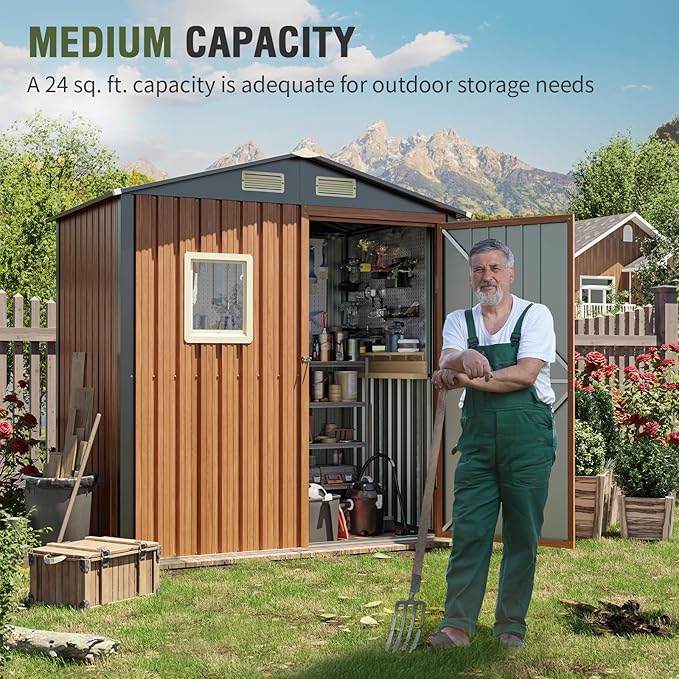 Outdoor Storage Shed 6x4 Ft, Lockable Metal Garden Shed with Window, Tool Shed Tiny House Vertical Outside Storage Building for Backyard, Lawn, Patio, Bike-VerdiqueGarden