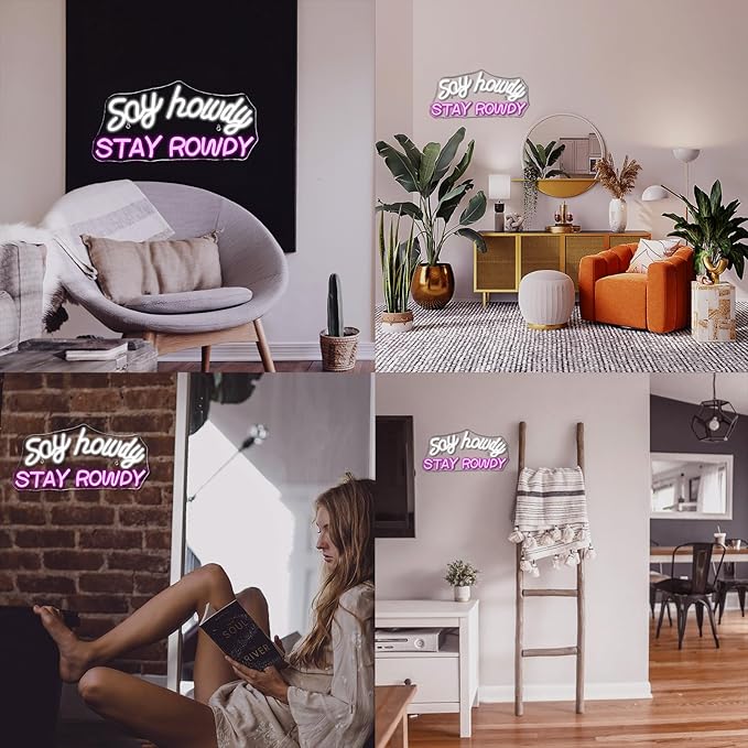 Say Howdy Stay Rowdy Neon Sign Wall Decor, Dimmable Neon Light For Man Cave Pub Beer Bar Bedroom Recreation Room Gift-VerdiqueGarden