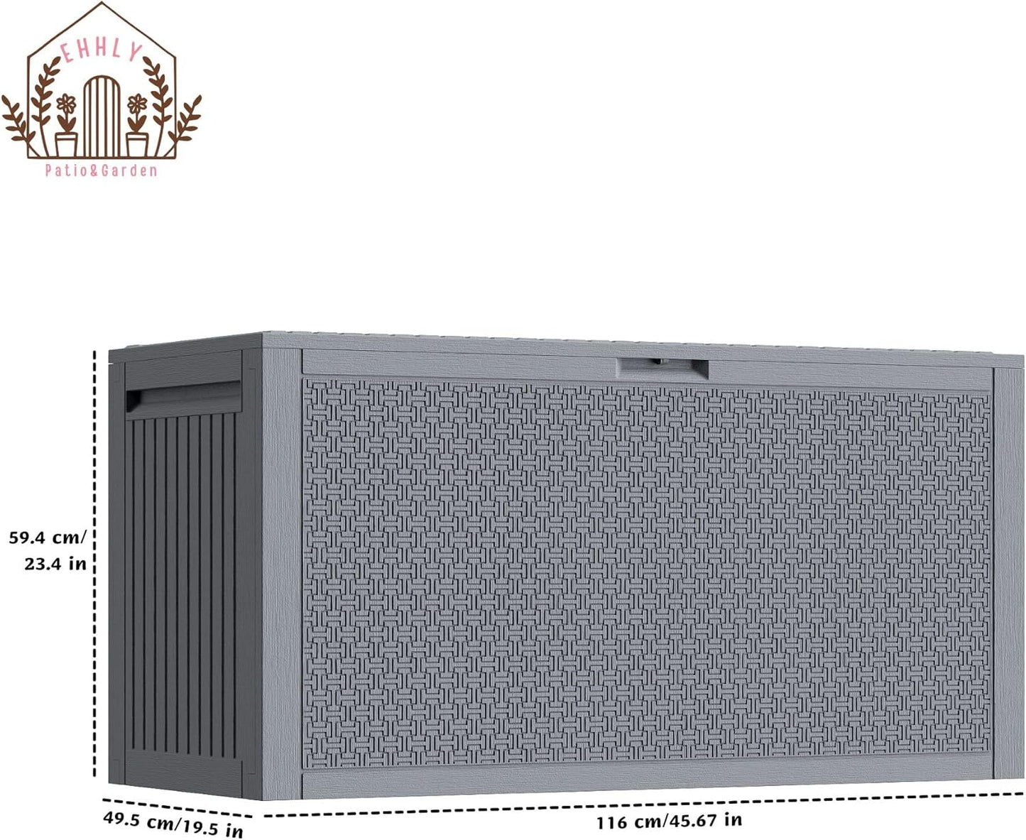 90 Gallon Outdoor Storage Box, Lockable Package Outside Storage Box Waterproof, Patio Cushions Deck Storage Boxes, Rattan Plastic Garden Hose Containers Resin Pool Storage Bins with lids, Grey-VerdiqueGarden