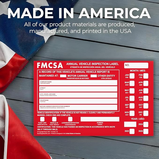 5 Pack Buck Aluminum Annual Vehicle Inspection Label with Punch Boxes, 2 Mil Red FMCSA Self Adhesive Sticker, DOT Compliant, Weatherproof, Tear Resistant, Easy to Write On, 6" x 3.5" - Made in USA-VerdiqueGarden