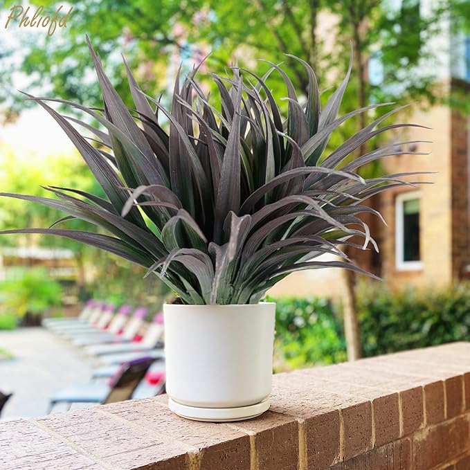 6Pcs Artificial Grass Fake Plants 17.3in Outdoor Plants UV Resistant Faux Greenery Stems Fake Grass for Home Window Garden Office Patio Pathway Front Porch Halloween Décor Green & Black-VerdiqueGarden