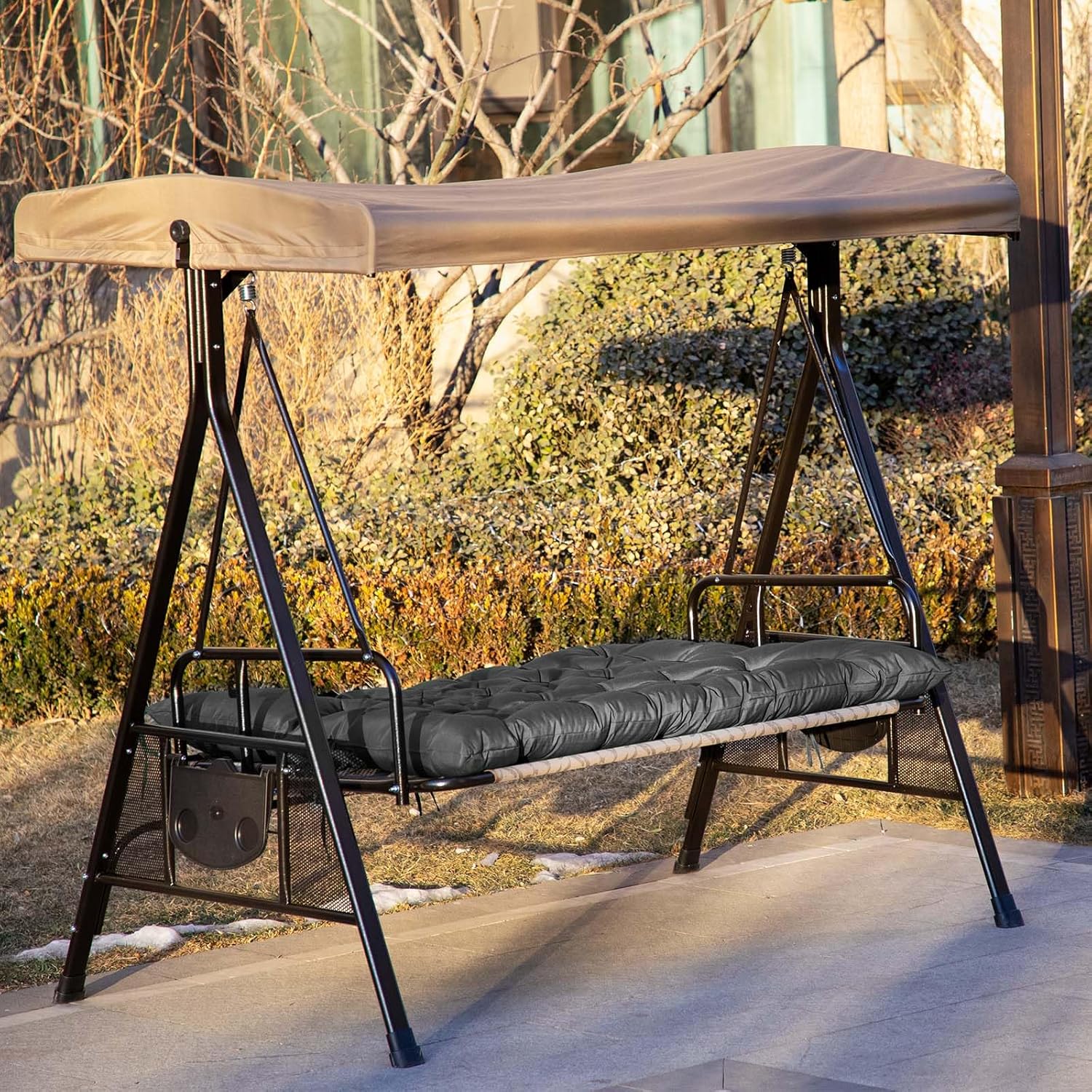 Porch Swing Cushions,Outdoor Cushions 3 Seater Replacement with Backrest, Waterproof Thickened Bench Cushion with Ties for Porch, Patio,Outdoor, Backyard and Garden(Dark Gray 60 * 40 in)-VerdiqueGarden