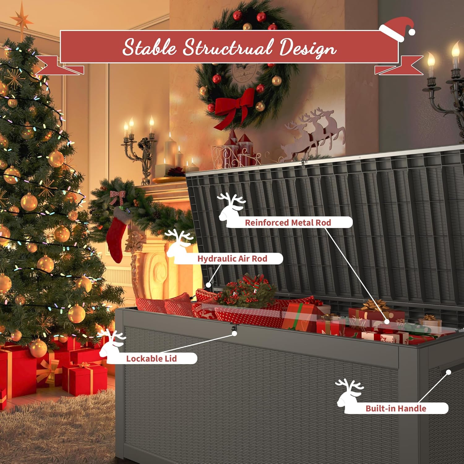 NUNU LAB 260 Gallon Outdoor Storage Box,Resin Large Sturdy Deck Box, Backyard Outside Storage Box Waterproof with Double Wall Panels,Package Delivery Garden Outdoor Hose Storage Bin-VerdiqueGarden