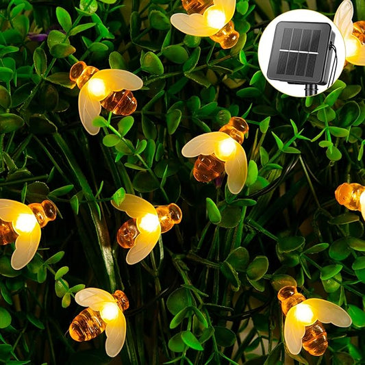 Solar Bee String Lights Outdoor 31FT 50 LED Honeybee Fairy Lights with 8 Lighting Modes, Waterproof Solar Bumble Bee for Patio Yard Garden Grass Wedding Christmas Party Decor, Warm White-VerdiqueGarden