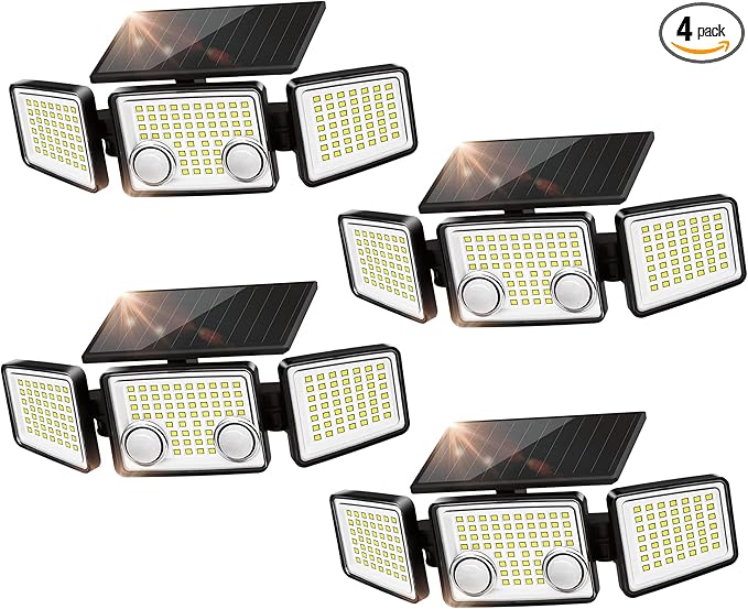 UME Solar Outdoor Lights 3000 Lumen 7000K, 152 LED Super Bright Motion Sensor Outdoor Lights with 2 Sensors, IP65 Waterproof 270 Wide Angle Solar Flood Lights with 3 Modes for Garden - 4 Pack-VerdiqueGarden