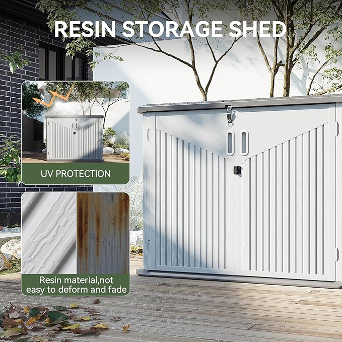 Aoxun 35 Cu.Ft Outdoor Storage Shed, Waterproof Horizontal Resin Cabinet for Trash Cans, Lawn Mowers, Generators, and Garden Tools, White-VerdiqueGarden