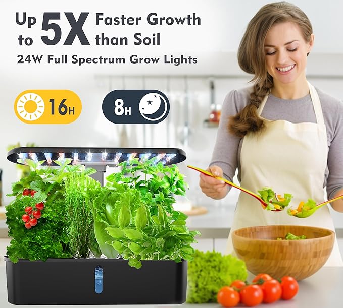 Hydroponics Growing System Kit 12 Pods Indoor Garden, Hydroponic Herb Garden Kit Indoor with LED Grow Light, Smart Indoor Garden, Adjustable Height, Auto Timer, Quiet Pump, Gift for Mom Women, Black-VerdiqueGarden