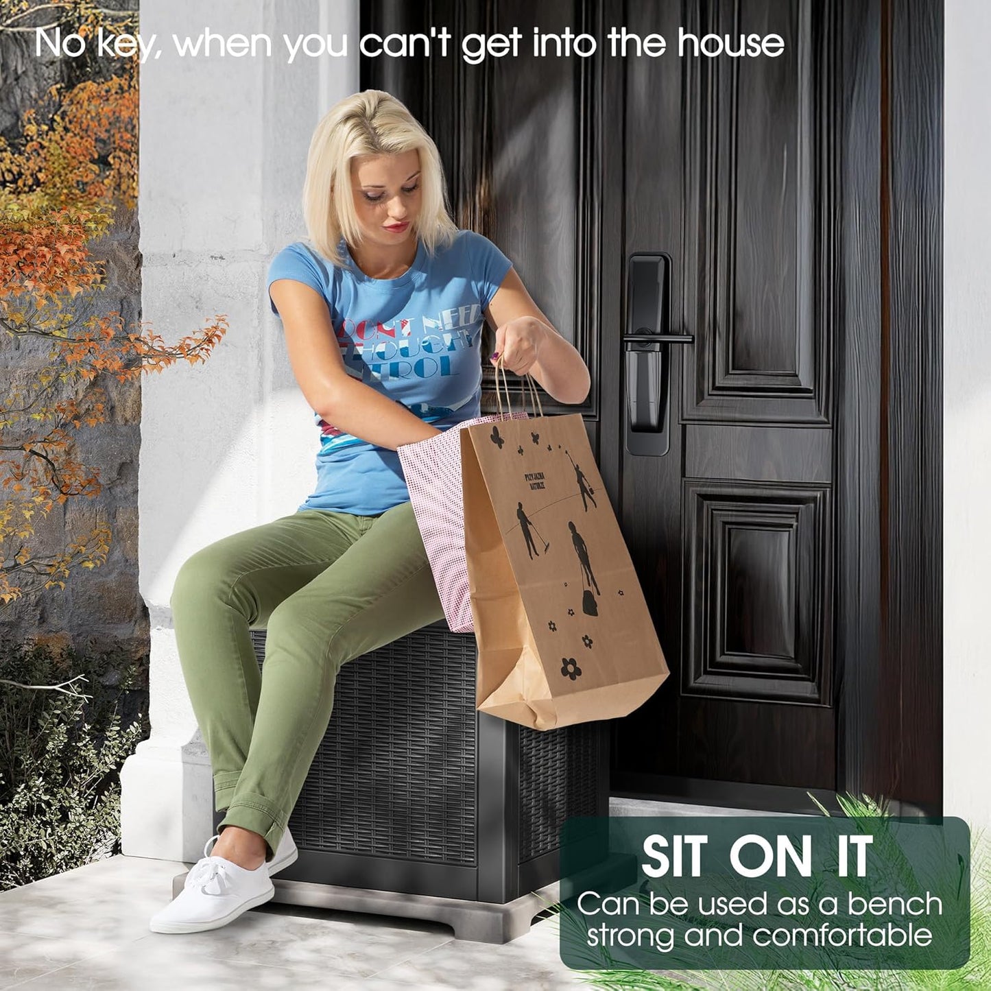 NUNU LAB Outdoor Storage Box, 33 Gallon Resin Deck Box Indoor and Outdoor Use, Waterproof Lockable Patio Storage Bin for Gardening Tools,Package Deliveries,Patio Cushions,UV Resistant,Black-VerdiqueGarden