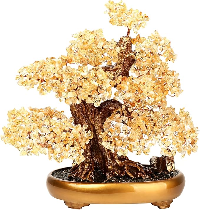 Feng Shui Money Tree Large Crystal Quartz Lucky Tree Gem Tree for Office Home Feng Shui Decoration for Wealth/Fortune and Luck (Citrine)-VerdiqueGarden