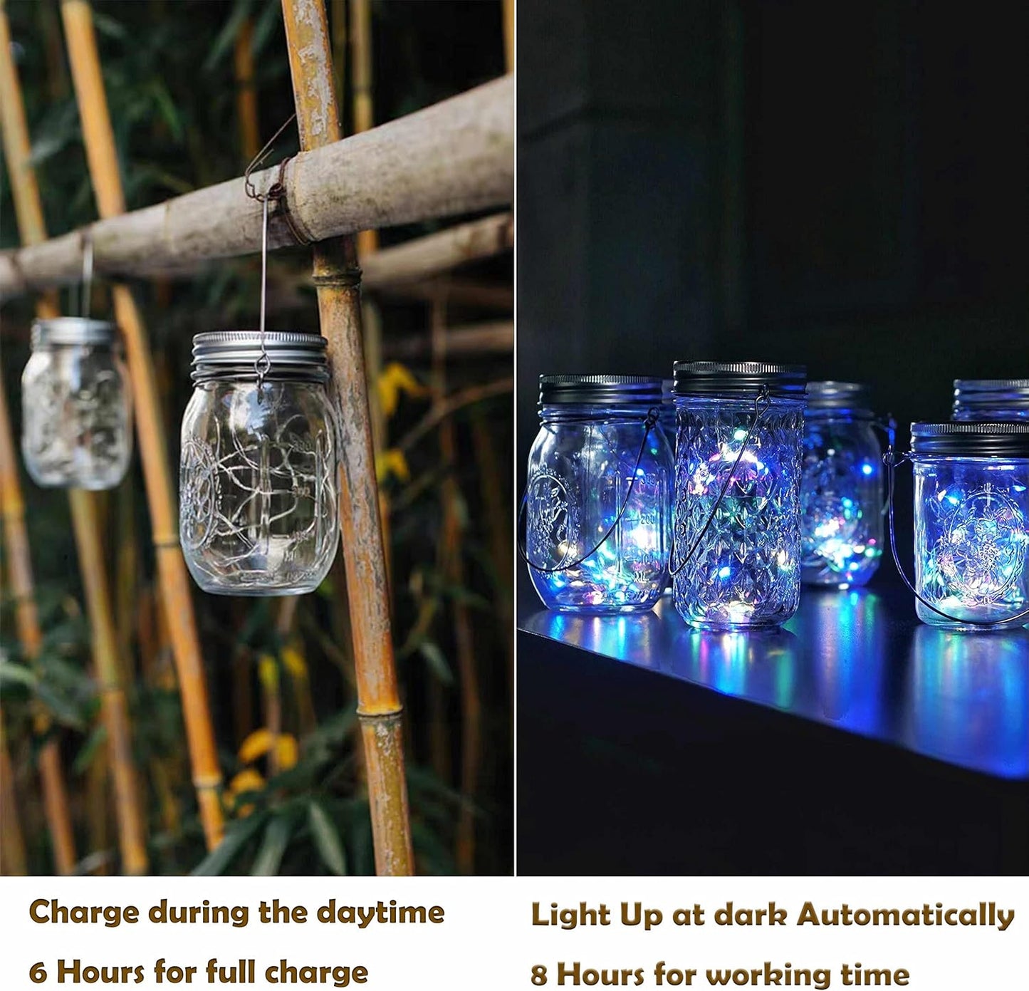 Decorman Solar Mason Jar Lid Lights, 6 Pack 10 LED Waterproof String Fairy Star Firefly Jar Lids Lights for Patio Garden Yard Lawn Party Wedding Christmas Decoration(Jars & Hangers Not Included)-VerdiqueGarden