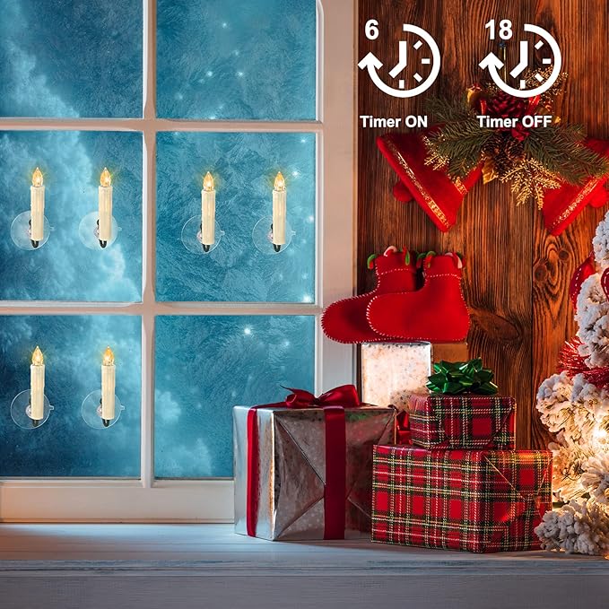 Flickering Flameless Window Candle LED Christmas Tree Candle Lights Warm White Battery Operated Electric Taper Candles with Remote Perfect for Home Garden Wedding Parties Decor (12 PCS,Ivory)-VerdiqueGarden