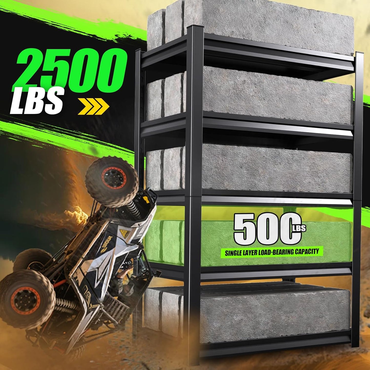 72”H Garage Shelving 2500LBS Adjustable Storage Shelves,5 Tier Metal Steel Heavy Duty Shelving Unit, Industrial Utility Rack Shelf, Storage Organize for garage, Basement ,Black ,72''H*35.4''W*15.7''D-VerdiqueGarden