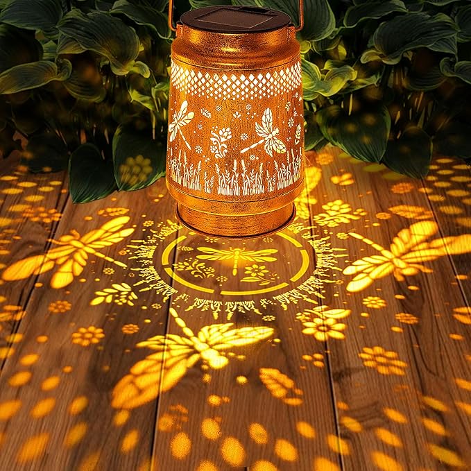 Solar Lanterns Outdoor Waterproof Dragonfly Garden Decor, Birthday Gifts for Women Mom Grandma Hanging Solar Lights Metal LED Decoration Outside with Shepherd Hook for Garden Yard Patio Porch-VerdiqueGarden