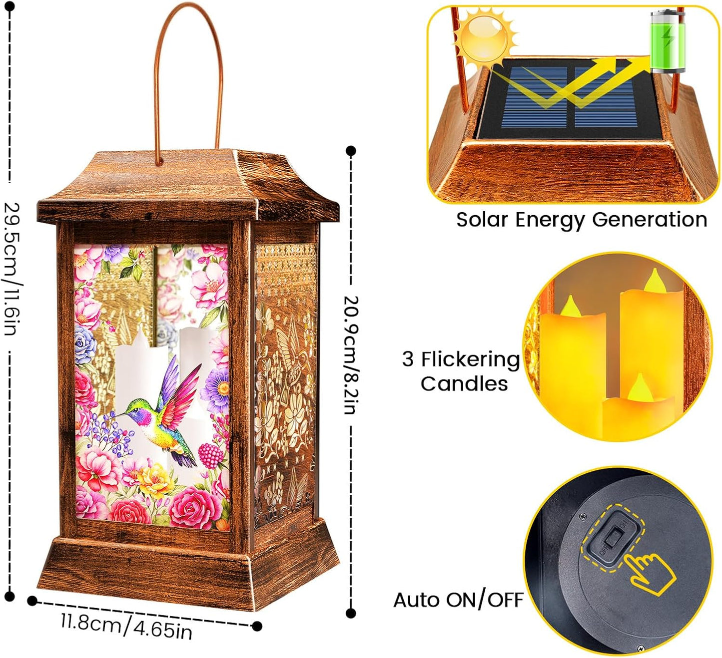 Hummingbird Solar Lanterns Outdoor Hanging Lanterns, Metal Glass Garden Decor Solar Lights, Gifts for Women Mom Birthday Grandma Mothers Day, Waterproof Decorative Lantern for Outside Patio Yard-VerdiqueGarden