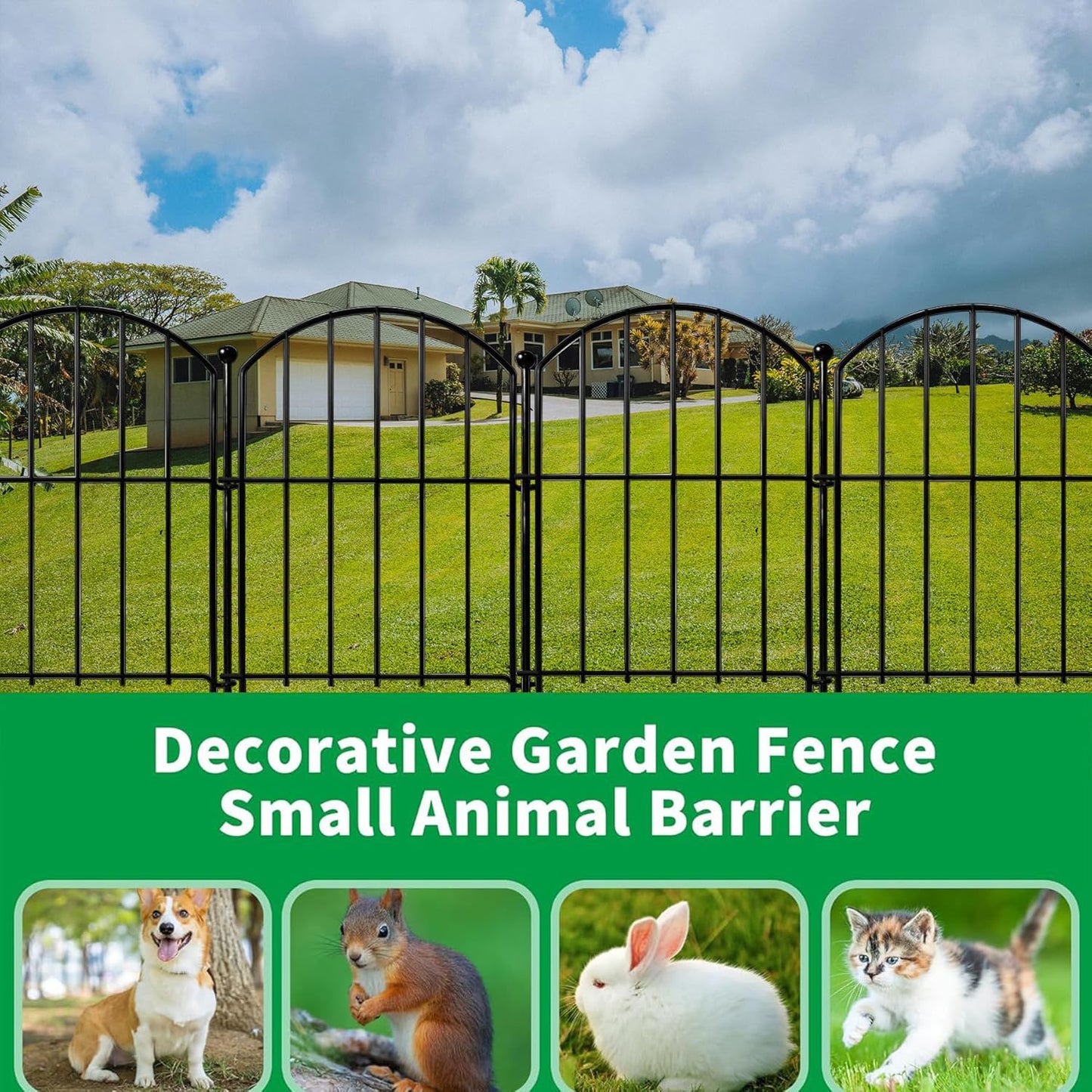 Decorative Garden Fence 21in x10.8ft, 10 Pack Rustproof Metal No Dig Fence Animal Barrier for Dog, Arched Flower Bed Edging Ornamental Wire Border Panel Fencing (Arch)-VerdiqueGarden