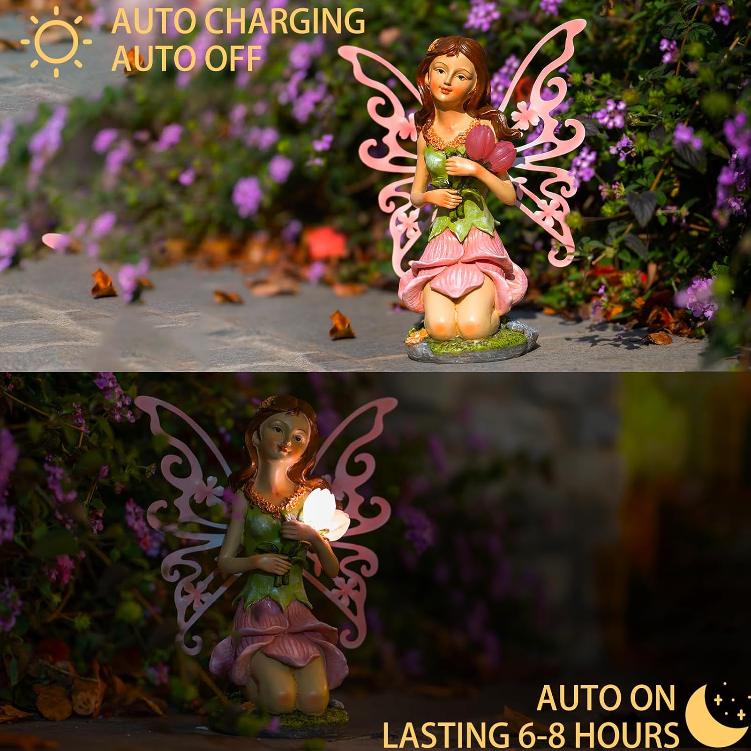 Fairy Decor, Solar Outdoor Statue, Accessories for Fairy Garden Gifts - Resin Figurine for Patio Yard Lawn, Size 8.35 x 4.92 x 10.82 inches-VerdiqueGarden