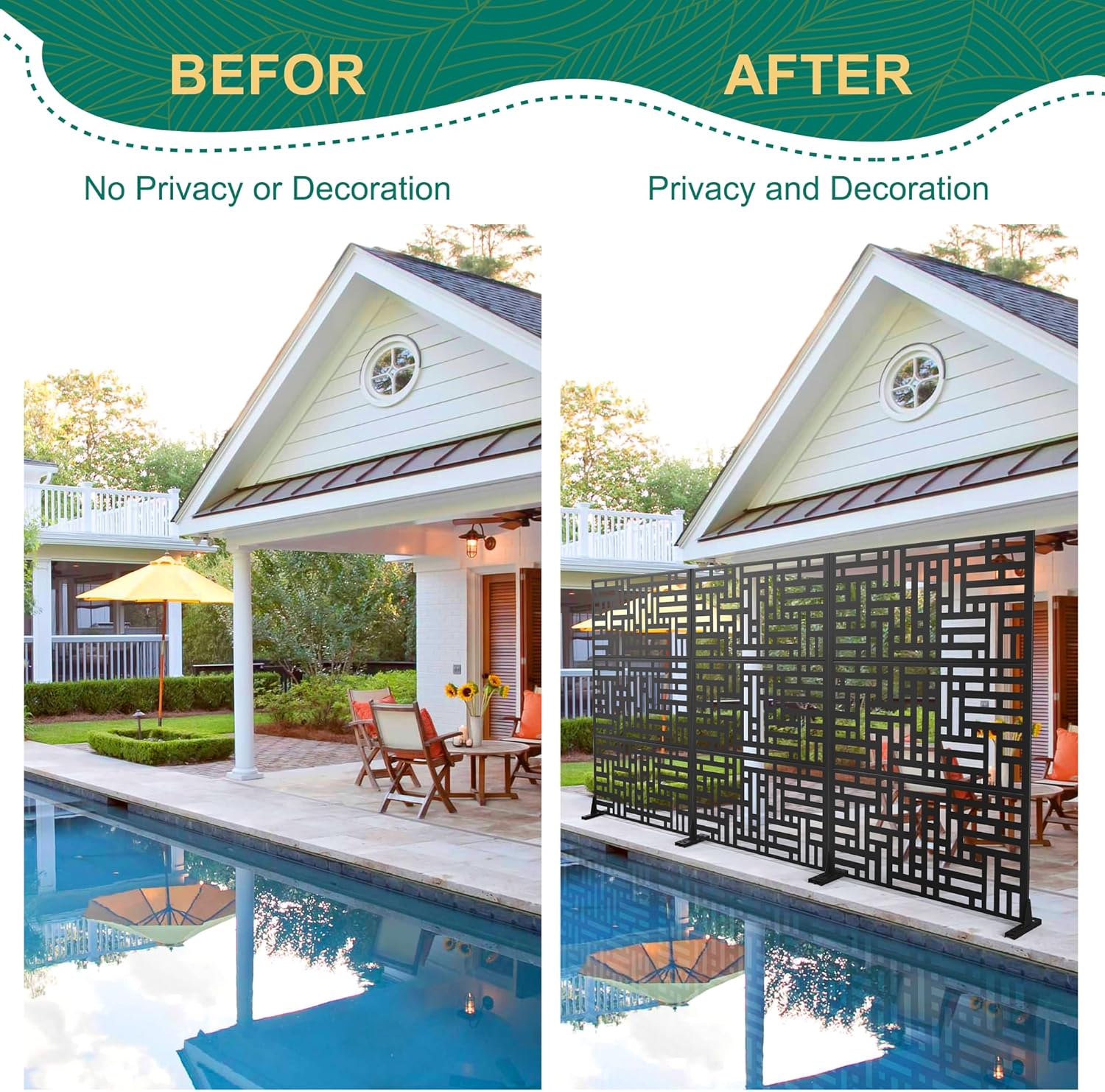 72" H×47" W Metal Privacy Screen Outdoor Privacy Screen Freestanding, Outdoor Privacy Screens and Panels for Patio Lawn Deck(Consists of 3 Panels)-VerdiqueGarden