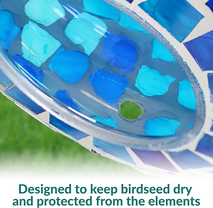 Sunnydaze 6-Inch Glass Mosaic Hanging Bird Feeder for Outdoors - Fly-Through Wild Bird Feeder - Blue Mosaic-VerdiqueGarden