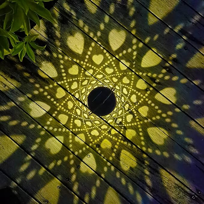 2 Pack Solar Lanterns Outdoor Hanging Heart Pattern Decor Lantern,Waterproof Hollow Out Metal Decorative Garden Light,Graceful Decoration for Patio,Yard,Landscape,Walkway,Festival-VerdiqueGarden