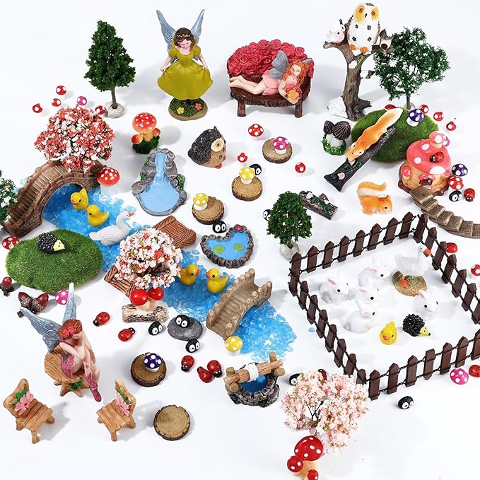 109 Pcs Fairy Garden Accessories Fairy Garden Kit Miniature Fairy Figurines Accessories Fairy Animals Decor Outdoor for DIY Garden Dollhouse-VerdiqueGarden