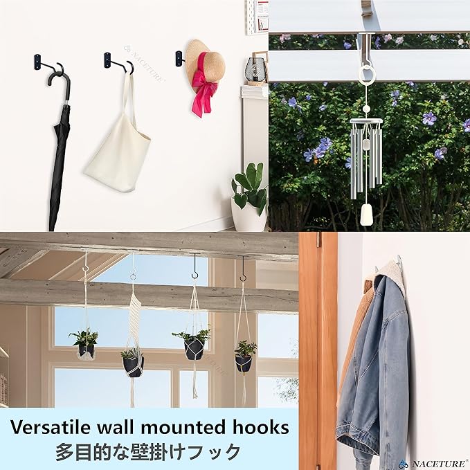 NACETURE Ceiling Hooks Heavy Duty 6 Pack - Plant Hooks for Ceiling Hanging Hook for Hanging Basket Hook, Light, Bird Feeders, Wind Chimes Décor Indoor & Outdoor (5" Black 6 Pack)-VerdiqueGarden