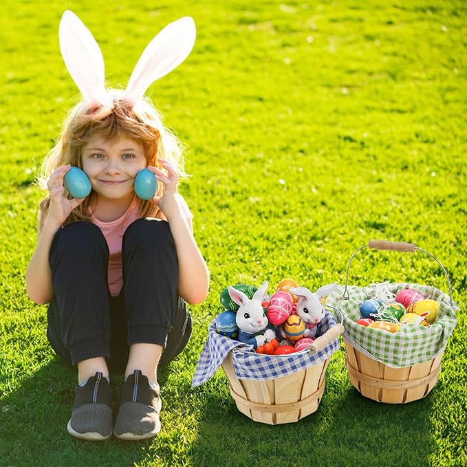 Okllen 2 Pack Round Wooden Baskets with Handle, Empty Wood Fruit Buckets, Easter Basket Fall Harvest Basket for Display Fruits Vegetables, Home Garden and Party Supplies, Natural Color-VerdiqueGarden