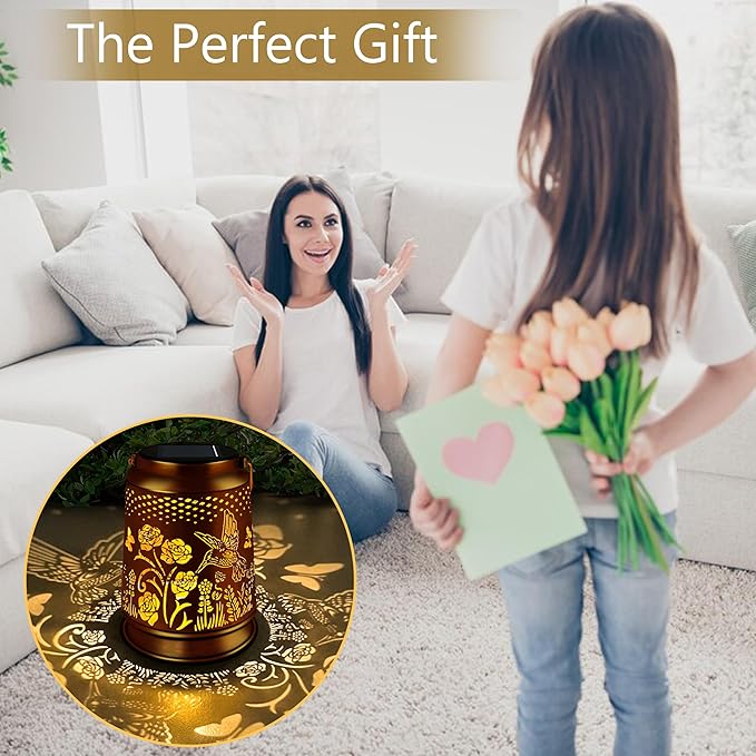 KY&BOSAM Solar Lanterns Outdoor Waterproof Rose Hummingbird Garden Decor Birthday Gift for Women Mom Grandma Hangings Solar Lights Metal Diwali Decoration Outside Lantern for Yard Patio Backyard Porch-VerdiqueGarden