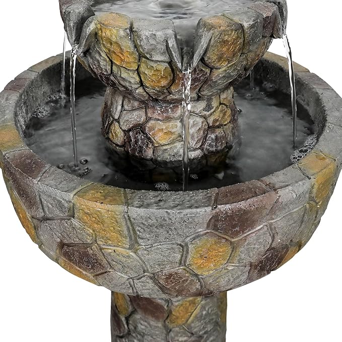 SunJet 25.7” High x 15.3” Diameter Concrete Bird Bath with Faux Stone Finish - Outdoor Water Fountain with Electric Pump - Birdbath for Garden, Patio, Yard, Lawn Décor-VerdiqueGarden