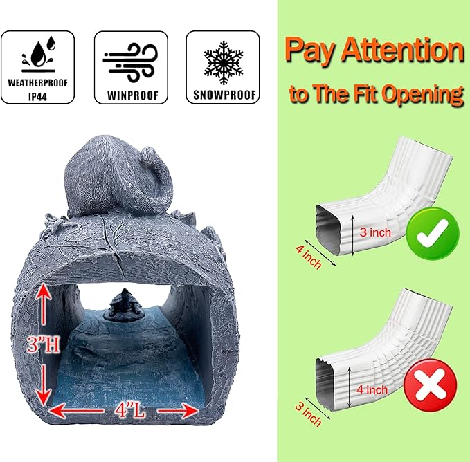 Teaeeno Cat Statues Decor Gutter Downspout Extension Decorative, Animal Statue Outdoor Decor, 3"×4" Rain Gutter Downspout Splash Block, Garden Splash Block Outdoor Sculpture, Rain Downspout Diverter-VerdiqueGarden