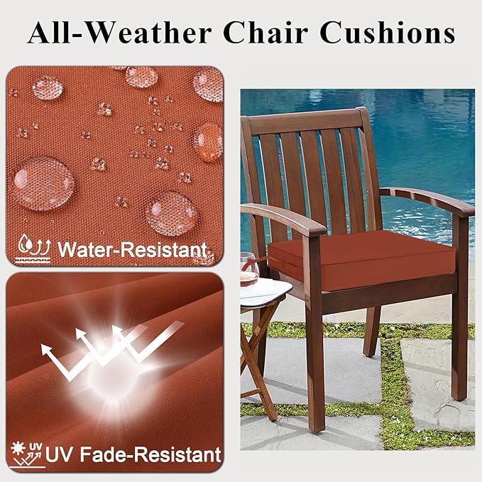 Outdoor Chair Cushions Set of 2 for Patio Furniture 19x19x4 Inch Waterproof Patio Chair Cushion 3 Year Color Fastness Square Elastic Foam Garden Sofa Couch Pads with Ties and Handle,Spice-VerdiqueGarden