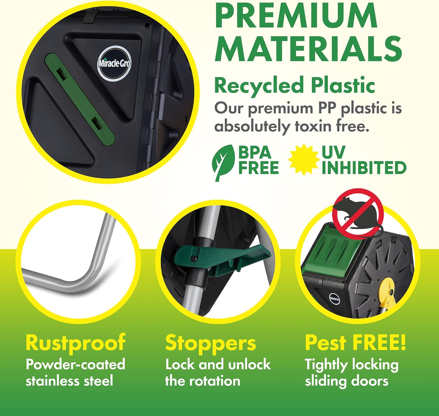 Miracle-Gro Compost Tumbler Single Chamber – Easy-Turn Composter Tumbler Outdoor for Fast Composting – Heavy-Duty Composting Bin with 1 Sliding Door (18.5 Gallon / 70 Liter)-VerdiqueGarden