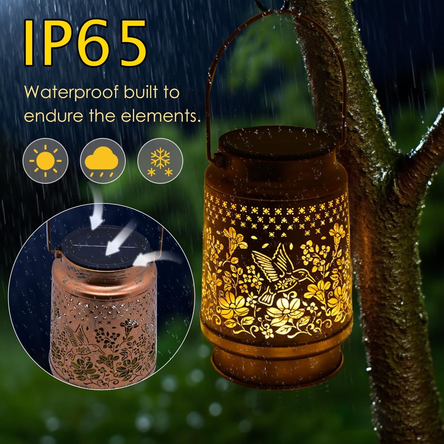 Solar Lanterns Outdoor Waterproof, Hummingbird Hanging Solar Lanterns Birthday Gifts for Women Mom Grandma, Garden Decor for Patio Yard Lawn Backyard Porch-VerdiqueGarden