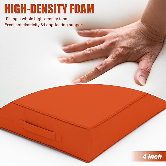 Patio Chair Cushions 18.5 X 16 X 4 Inch Waterproof Outdoor Seat Cushions for Patio Furniture, Outdoor Sofa Couch Pads with Ties & Handle, Set of 2, Orange-VerdiqueGarden