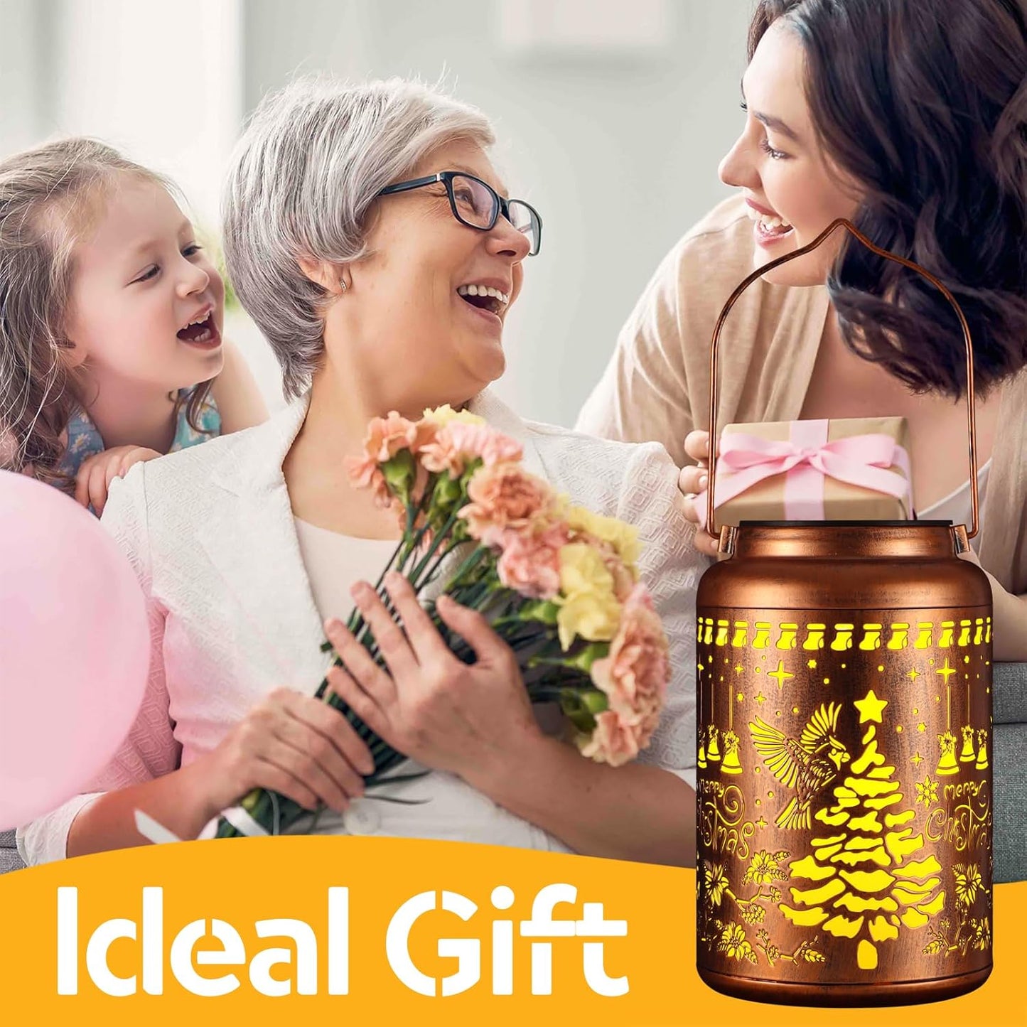 Solar Lanterns Outdoor Waterproof Garden Decor Birthday Gifts for Women Mom Grandma Hanging Lights Metal Decoration Outside for Yard, Patio,Backyard,Porch(Christmas Red Bird)-VerdiqueGarden