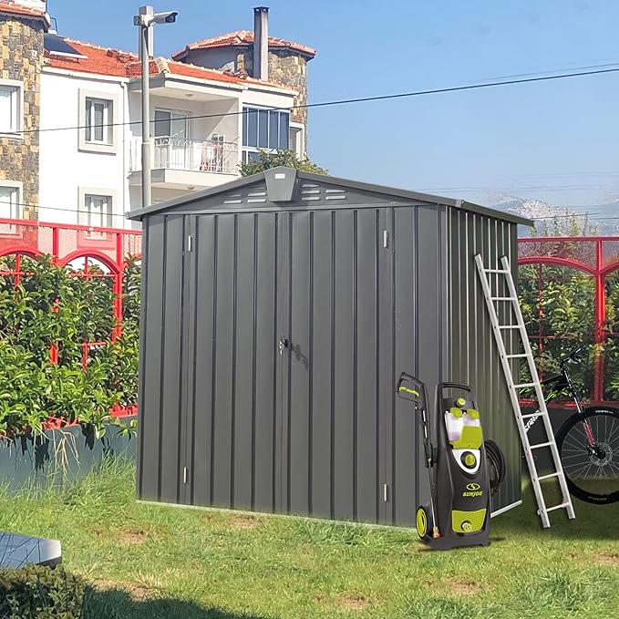 Domi 10’ x 8’ Outdoor Storage Shed, Metal Sheds Tool Storage Gable Roof with Lockable Door & Air Vents, Outdoor Galvanized Steel Sheds for Backyard,Garden,Patio,Lawn-VerdiqueGarden