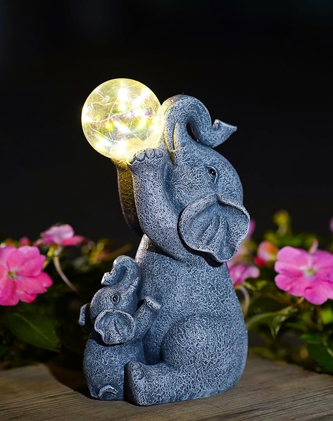 Goodeco Solar Elephant Statue - Outdoor Decor with LED Lights - Grey Resin - Ideal Gift for Elephant Lovers & Garden Enthusiasts-VerdiqueGarden