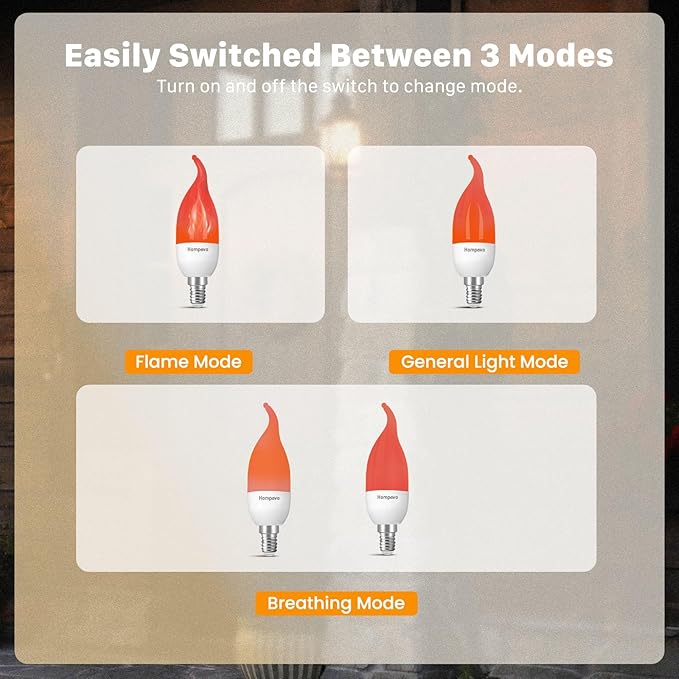 Hompavo 【Upgraded LED Flame Light Bulbs, 3 Modes Flickering Light Bulbs, E12 Chandelier Base Candle Fire Light Bulb for Halloween Christmas Party Porch Indoor & Outdoor Home Decoration, Red 6 Pack-VerdiqueGarden